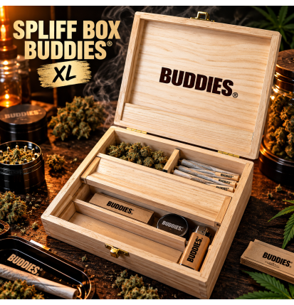Boîte fumeur en bois Buddies Spliff Box XL – Rangement à compartiments