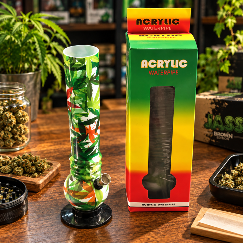 Bang en acrylique – Pipe à eau avec foyer métallique et socle
