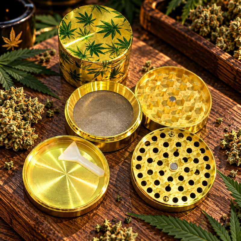 Grinder métal doré 4 parties – Broyeur à herbes avec tamis