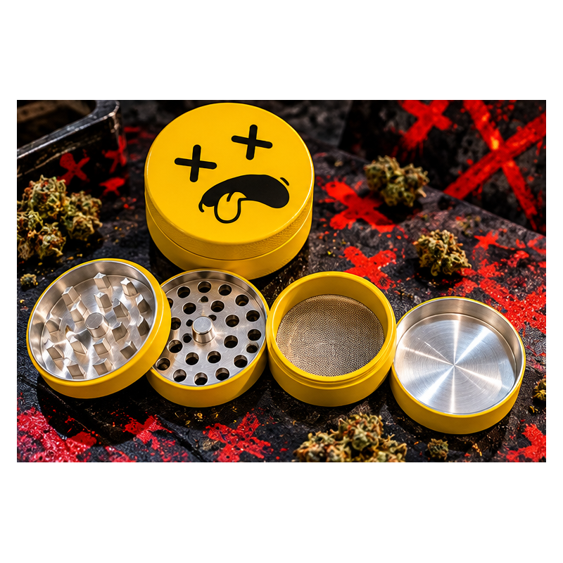 Grinder Smiley en métal 4 parties – Broyeur à herbes avec tamis Grinder Smiley en métal 4 parties – Broyeur à herbes avec tamis