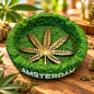 Cendrier rond Amsterdam – Feuilles de cannabis en relief