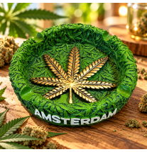 Cendrier rond Amsterdam – Feuilles de cannabis en relief