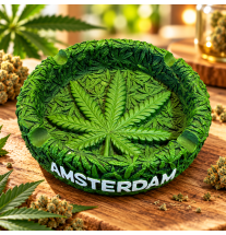 Cendrier rond Amsterdam – Feuilles de cannabis en relief