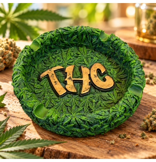 Cendrier rond THC – Feuilles de cannabis en relief