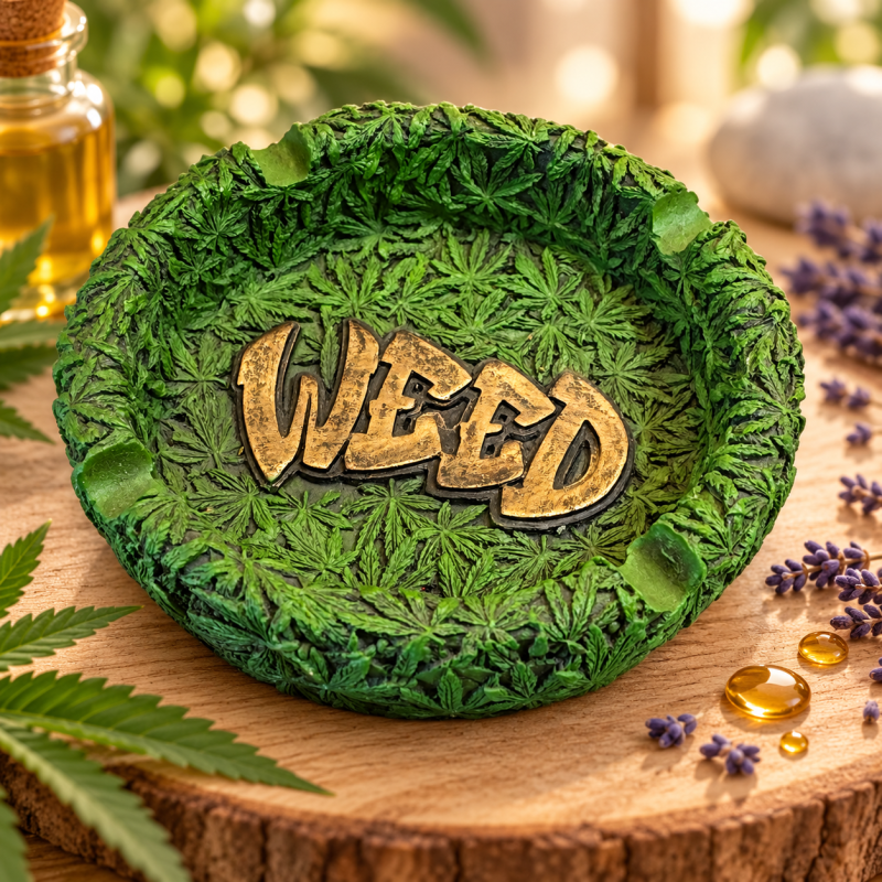 Cendrier rond Weed – Feuilles de cannabis en relief Cendrier rond Weed – Feuilles de cannabis en relief
