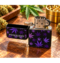 Briquet en métal Amsterdam – Noir à feuilles violettes
