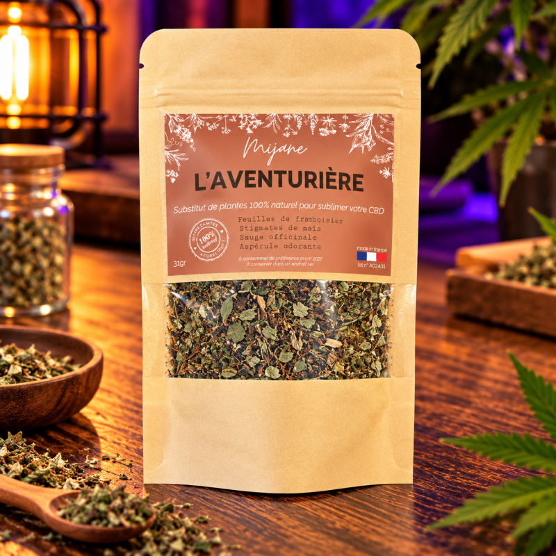 Substitut de tabac L’Aventurière Mijane – Mélange de plantes 15 g ou 30 g Substitut de tabac L’Aventurière Mijane – Mélange de plantes 15 g ou 30 g