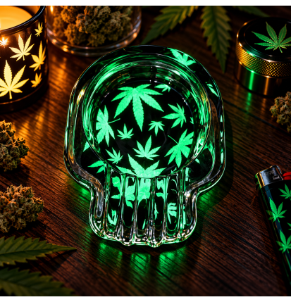 Cendrier en verre Backwoods – Feuilles de cannabis phosphorescentes