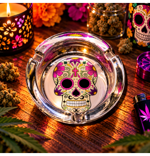 Cendrier rond en verre – Tête de mort Calavera