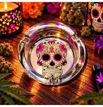 Cendrier rond en verre – Tête de mort Calavera