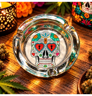 Cendrier rond en verre – Tête de mort Calavera