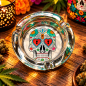 Cendrier rond en verre – Tête de mort Calavera Cendrier rond en verre – Tête de mort Calavera