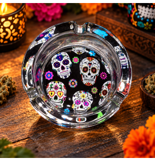 Cendrier rond en verre – Tête de mort Calavera