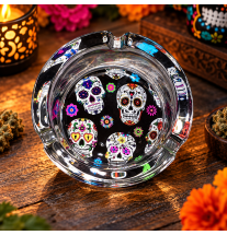 Cendrier rond en verre – Tête de mort Calavera