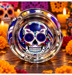 Cendrier rond en verre – Tête de mort Calavera