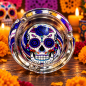 Cendrier rond en verre – Tête de mort Calavera