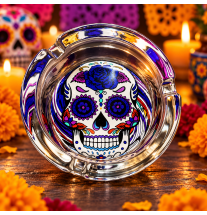 Cendrier rond en verre – Tête de mort Calavera