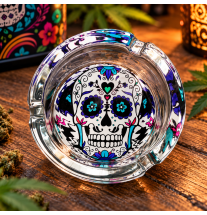 Cendrier rond en verre – Tête de mort Calavera