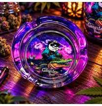 Cendrier rond en verre Gangsta Panda – Repose-cigarette intégré