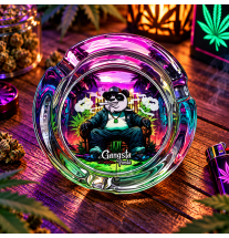 Cendrier rond en verre Gangsta Panda – Repose-cigarette intégré