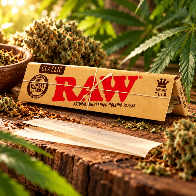 Feuilles à rouler RAW Classic King Size Slim – Papier marron non raffiné Feuilles à rouler RAW Classic King Size Slim – Papier marron non raffiné